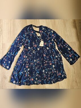 entro Navy Floral Tie-Back Long Sleeve Dress
